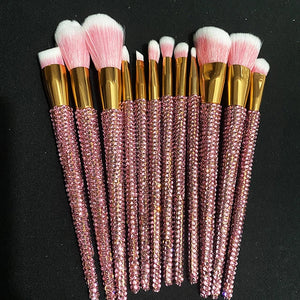 12Pcs/set Diamond-studded Makeup Brushes Gems Makeup Beauty Tools Full Diamond Loose Powder Foundation Concealer Brush Bling