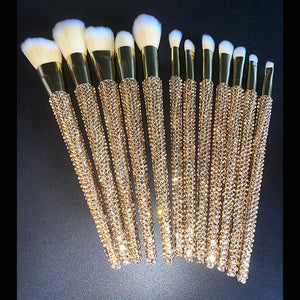 12Pcs/set Diamond-studded Makeup Brushes Gems Makeup Beauty Tools Full Diamond Loose Powder Foundation Concealer Brush Bling