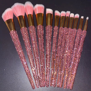 12Pcs/set Diamond-studded Makeup Brushes Gems Makeup Beauty Tools Full Diamond Loose Powder Foundation Concealer Brush Bling