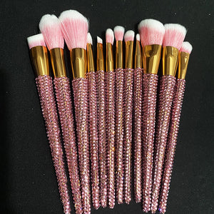 12Pcs/set Diamond-studded Makeup Brushes Gems Makeup Beauty Tools Full Diamond Loose Powder Foundation Concealer Brush Bling