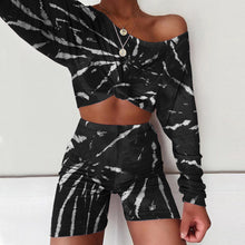 Load image into Gallery viewer, Summer Women Set Tie Dye Long Sleeve Loose Crop Top Shirt And Biker Shorts Casual Two Piece Sets Outfits
