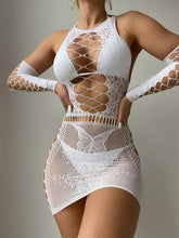 Load image into Gallery viewer, New Solid Mesh Sexy Blouse See Through Fun Dressing Swimsuit One-Piece High Waist Embroidery
