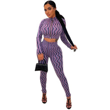 Load image into Gallery viewer, Women&#39;s New Print Contrast Long Sleeve Top High Waist Tight Pants Set
