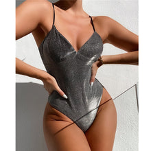 Load image into Gallery viewer, Shiny One Piece Swimsuit Women Swimwear Sexy V Neck High Cut Swimming Suit Female Monokini Bodysuit Beach Bathing Suit Swim
