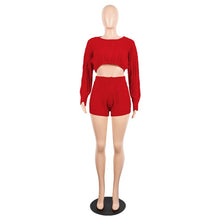 Load image into Gallery viewer, 2 Two Piece Set Women Clothes Outfits Long Sleeve Knit Sweater Tops+Bodycon Shorts Matching Sets
