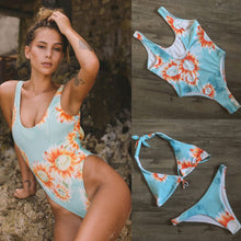 Load image into Gallery viewer, Women One Piece Swimwear Bathing Suit Sunflower Print Swimsuit Monokini Push Up Padded Bikini Bathing Beach Clothing
