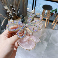 Load image into Gallery viewer, Elegant Large Bow Elastic Hair Bands Fabric Scrunchies Crystal Butterfly Girls Jewelry Rhinestone Headbands for Women Headpiece
