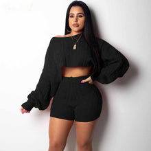 Load image into Gallery viewer, 2 Two Piece Set Women Clothes Outfits Long Sleeve Knit Sweater Tops+Bodycon Shorts Matching Sets
