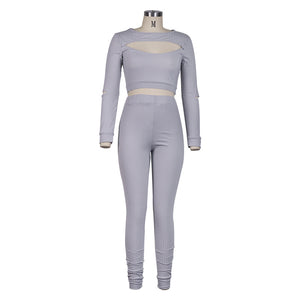 New Style Women's Long Sleeved Top And Leggings Two Piece Suit