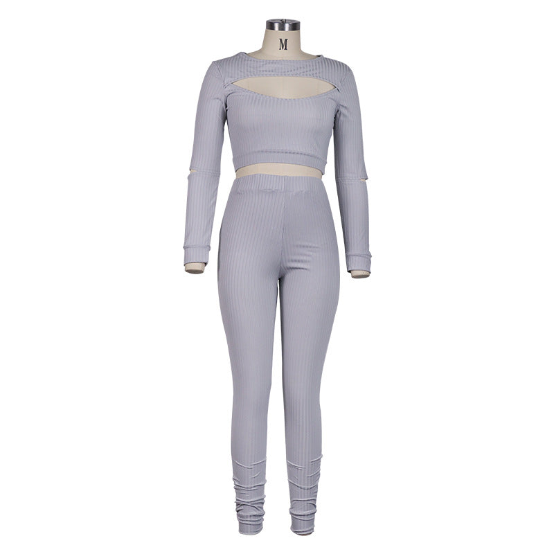 New Style Women's Long Sleeved Top And Leggings Two Piece Suit