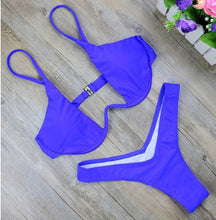 Load image into Gallery viewer, High Cut Thong Bathing Suit High Waist Swimsuit Solid Swimwear Swim Beach Micro Bikini Set
