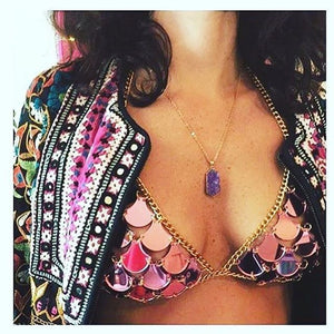 Summer Festival Style Metal Chain Mirror Crop Tops Glitter Mermaids Tops Beachwear Bralette Clubwear