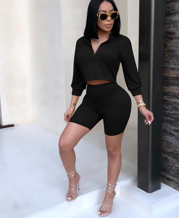 Women Two Piece Sets Crop Top Plus High Waist Shorts