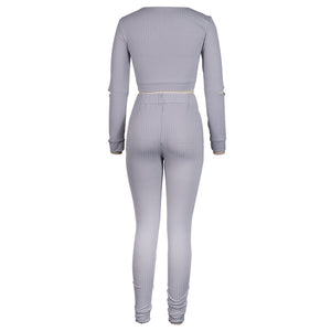 New Style Women's Long Sleeved Top And Leggings Two Piece Suit