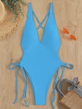 Load image into Gallery viewer, Solid Color Deep V Neck Bikini One Piece Sexy Swimsuit Ladies New High Waist Triangle Swimwear
