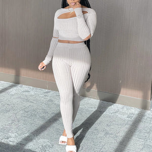 New Style Women's Long Sleeved Top And Leggings Two Piece Suit