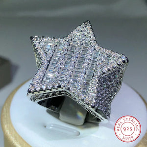 925 Silver Luxury Star Diamond Rings For Man/Women Solid White /Yellow Gold Rings Shine HipHop Jewelry Gifts