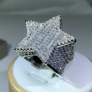 925 Silver Luxury Star Diamond Rings For Man/Women Solid White /Yellow Gold Rings Shine HipHop Jewelry Gifts