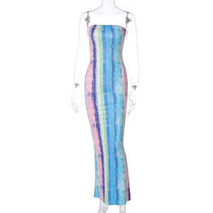 Tie Dye Maxi Dress Spring Summer Women Fashion Sexy Streetwear Casual Outfits