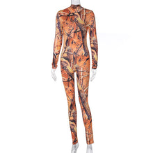 Load image into Gallery viewer, Long Sleeve Print Zip Up Skinny Bodycon Jumpsuit Women Fashion Sexy Streetwear Casual Romper
