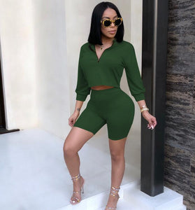 Women Two Piece Sets Crop Top Plus High Waist Shorts