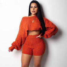 Load image into Gallery viewer, 2 Two Piece Set Women Clothes Outfits Long Sleeve Knit Sweater Tops+Bodycon Shorts Matching Sets
