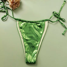 Load image into Gallery viewer, Bikinis Sets Green Sexy Slim Fit Shiny Three Piece Set Split Swimsuit Mini Skirt Cover Up Brazilian Bikini Female Pleated Swims
