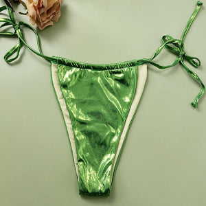 Bikinis Sets Green Sexy Slim Fit Shiny Three Piece Set Split Swimsuit Mini Skirt Cover Up Brazilian Bikini Female Pleated Swims