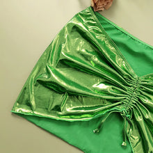 Load image into Gallery viewer, Bikinis Sets Green Sexy Slim Fit Shiny Three Piece Set Split Swimsuit Mini Skirt Cover Up Brazilian Bikini Female Pleated Swims
