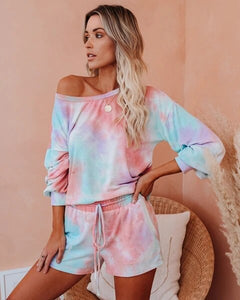 Tie Dye Colorful Print 2 Piece Set Summer Gradient Colored Long Sleeve Tracksuit Streetwear