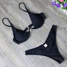 Load image into Gallery viewer, High Cut Thong Bathing Suit High Waist Swimsuit Solid Swimwear Swim Beach Micro Bikini Set
