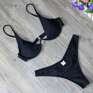 High Cut Thong Bathing Suit High Waist Swimsuit Solid Swimwear Swim Beach Micro Bikini Set