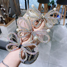 Load image into Gallery viewer, Elegant Large Bow Elastic Hair Bands Fabric Scrunchies Crystal Butterfly Girls Jewelry Rhinestone Headbands for Women Headpiece
