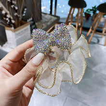 Load image into Gallery viewer, Elegant Large Bow Elastic Hair Bands Fabric Scrunchies Crystal Butterfly Girls Jewelry Rhinestone Headbands for Women Headpiece
