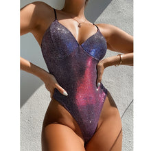 Load image into Gallery viewer, Shiny One Piece Swimsuit Women Swimwear Sexy V Neck High Cut Swimming Suit Female Monokini Bodysuit Beach Bathing Suit Swim
