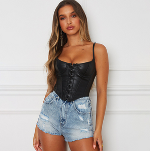 Deep V-Neck Halter Sleeveless Tank Top T-shirts Women Summer Punk Club Street Style Crop Corset Vest