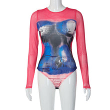 Load image into Gallery viewer, Women&#39;s New Lightweight Mesh Abstract Pattern Print Sexy Bodysuit Top
