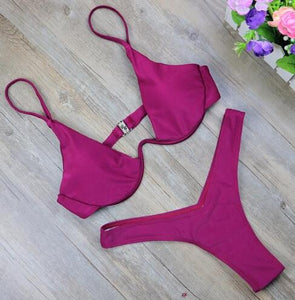 High Cut Thong Bathing Suit High Waist Swimsuit Solid Swimwear Swim Beach Micro Bikini Set