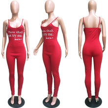 Load image into Gallery viewer, IslandGirl Thou Shall Not Try Me Letters Print Spaghetti Straps Cotton Jumpsuit Women Sexy Casual Romper
