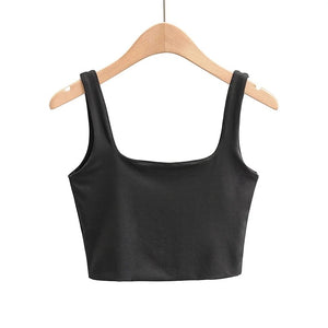 Summer Women Sleeveless Tops Fashion Short Square Collar Tank Tops