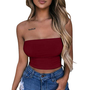 Women Strapless Crop Top Solid Color Elastic Bandeau Tube Tops Shirt Cami Tops