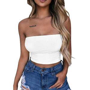 Women Strapless Crop Top Solid Color Elastic Bandeau Tube Tops Shirt Cami Tops