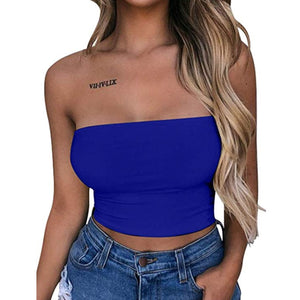 Women Strapless Crop Top Solid Color Elastic Bandeau Tube Tops Shirt Cami Tops