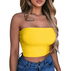 Women Strapless Crop Top Solid Color Elastic Bandeau Tube Tops Shirt Cami Tops