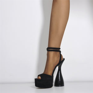 Women Peep Toe Black Platform Ankle Strap High Heel Shoes Party Dress Sexy Platform Sandals