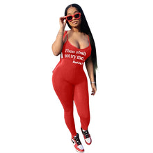 Load image into Gallery viewer, IslandGirl Thou Shall Not Try Me Letters Print Spaghetti Straps Cotton Jumpsuit Women Sexy Casual Romper
