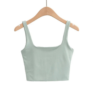 Summer Women Sleeveless Tops Fashion Short Square Collar Tank Tops