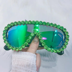 Luxury Oversized Mirror Coating Women Goggle Sunglasses Uv400 Large Frame Rhinestone Sunglasses Personality Hip Hop Sunglasses