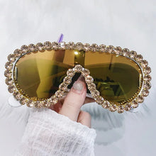 Load image into Gallery viewer, Luxury Oversized Mirror Coating Women Goggle Sunglasses Uv400 Large Frame Rhinestone Sunglasses Personality Hip Hop Sunglasses
