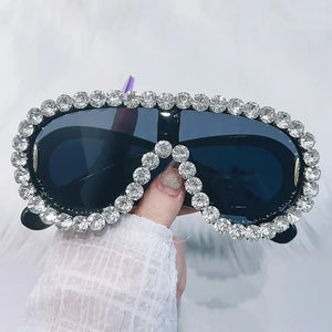 Luxury Oversized Mirror Coating Women Goggle Sunglasses Uv400 Large Frame Rhinestone Sunglasses Personality Hip Hop Sunglasses